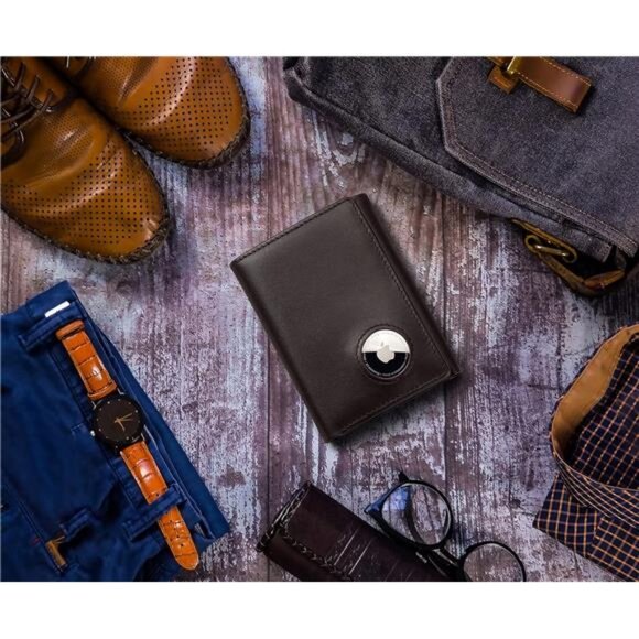 Men's Leather Trifold Wallet with Airtag Holder and RFID Blocking - Picture 2 of 8